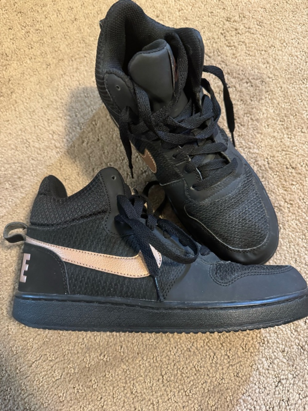Womens High-Top Athletic Sneakers in Black with Rose Gold Accent